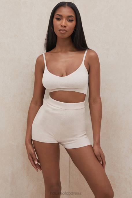 House of CB Lorna Cream Fluffy Knit Crop Top Clothing 4H6N779