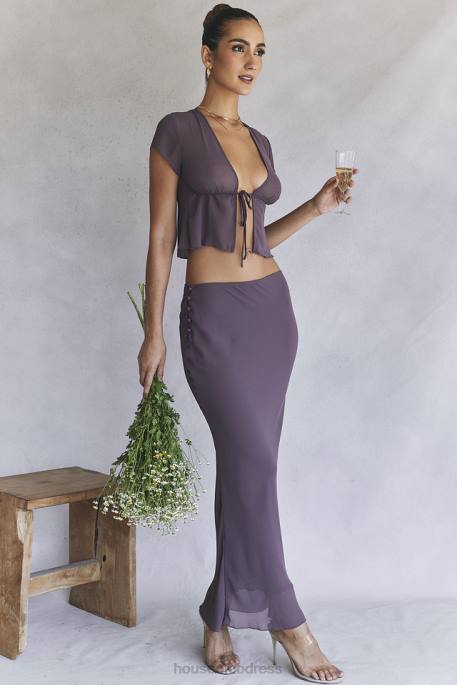 House of CB Maia Dark Mauve Tie Front Top Clothing 4H6N708