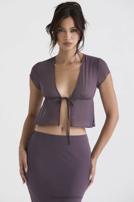 House of CB Maia Dark Mauve Tie Front Top Clothing 4H6N708