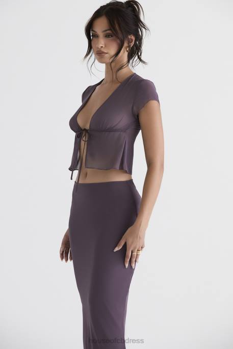 House of CB Maia Dark Mauve Tie Front Top Clothing 4H6N708