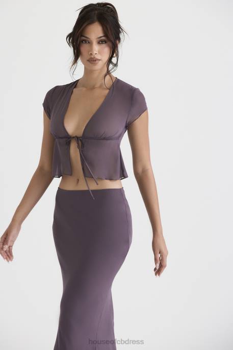 House of CB Maia Dark Mauve Tie Front Top Clothing 4H6N708