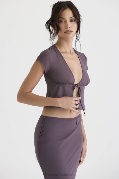 House of CB Maia Dark Mauve Tie Front Top Clothing 4H6N708