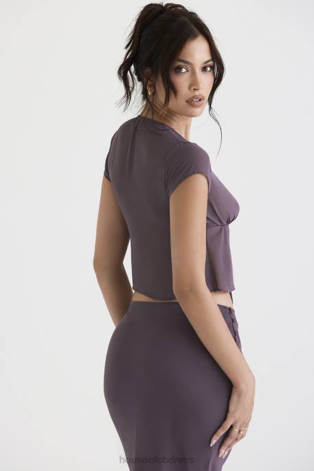 House of CB Maia Dark Mauve Tie Front Top Clothing 4H6N708