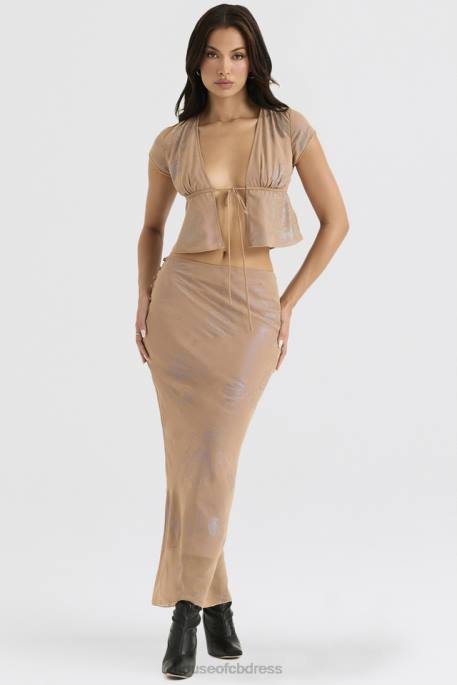 House of CB Maia Shimmer Cafe Au Lait Tie Front Top Clothing 4H6N700