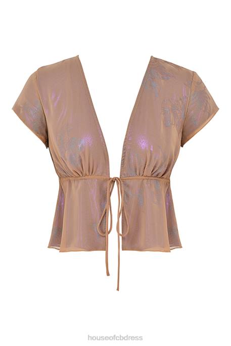 House of CB Maia Shimmer Cafe Au Lait Tie Front Top Clothing 4H6N700