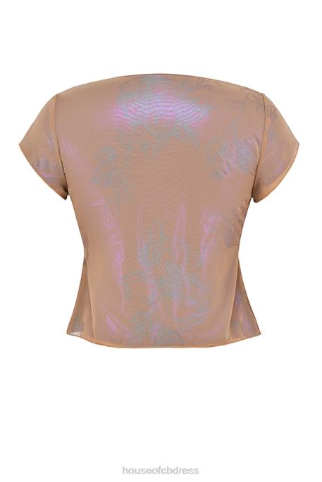 House of CB Maia Shimmer Cafe Au Lait Tie Front Top Clothing 4H6N700