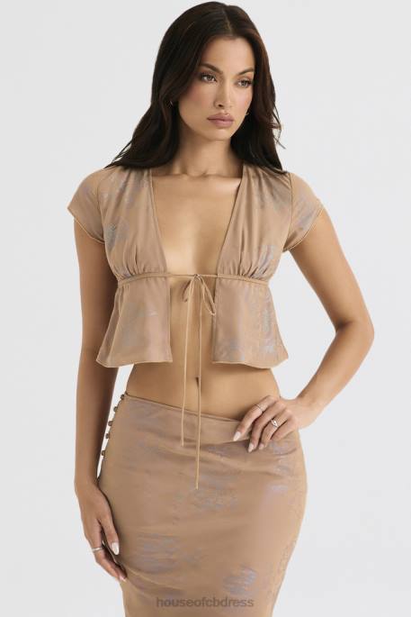 House of CB Maia Shimmer Cafe Au Lait Tie Front Top Clothing 4H6N700