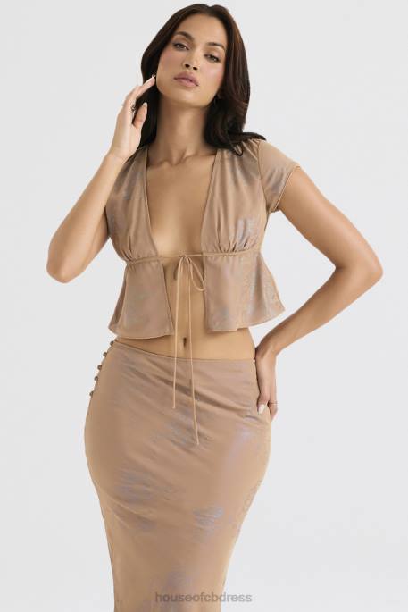 House of CB Maia Shimmer Cafe Au Lait Tie Front Top Clothing 4H6N700