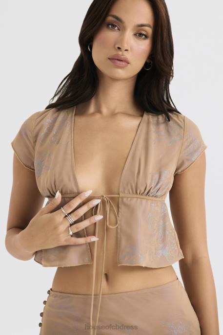 House of CB Maia Shimmer Cafe Au Lait Tie Front Top Clothing 4H6N700