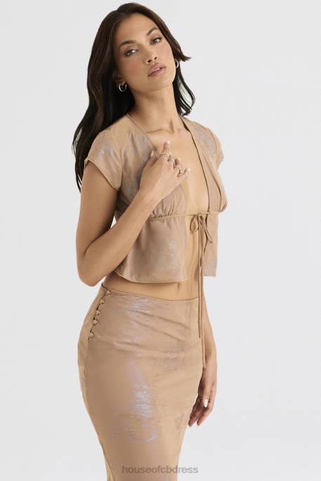 House of CB Maia Shimmer Cafe Au Lait Tie Front Top Clothing 4H6N700