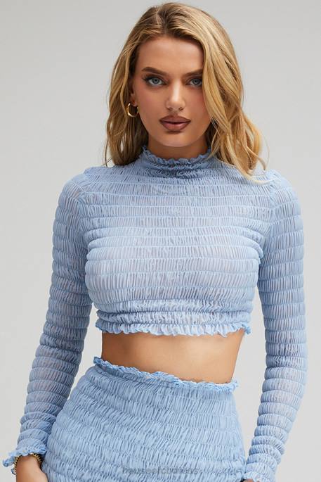 House of CB Mistress Rocks Delight Powder Blue Shirred Crop Top Clothing 4H6N740