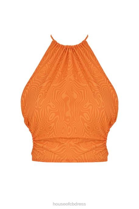 House of CB Mistress Rocks Vacay Mode Orange Halter Neck Crop Top Clothing 4H6N747