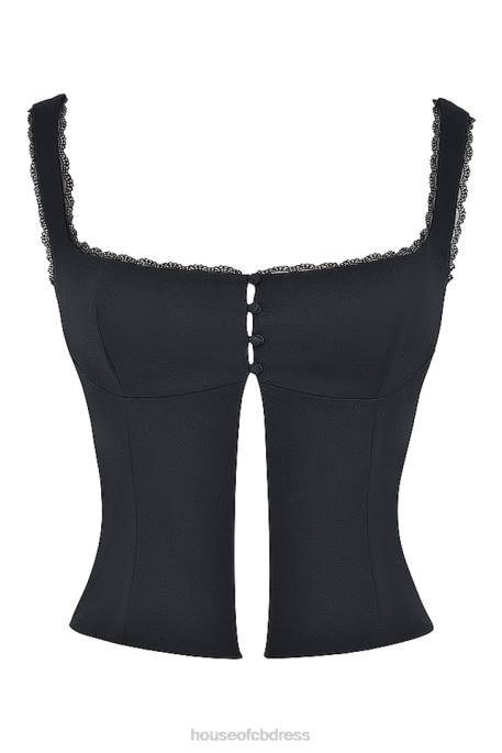 House of CB Noura Black Lace Trim Top Clothing 4H6N664