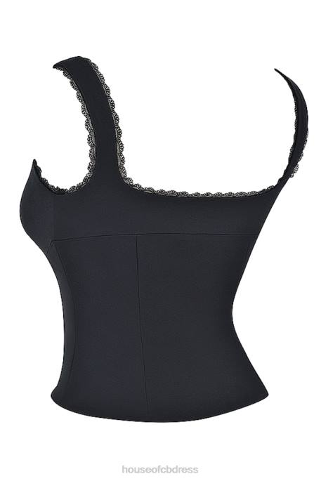House of CB Noura Black Lace Trim Top Clothing 4H6N664