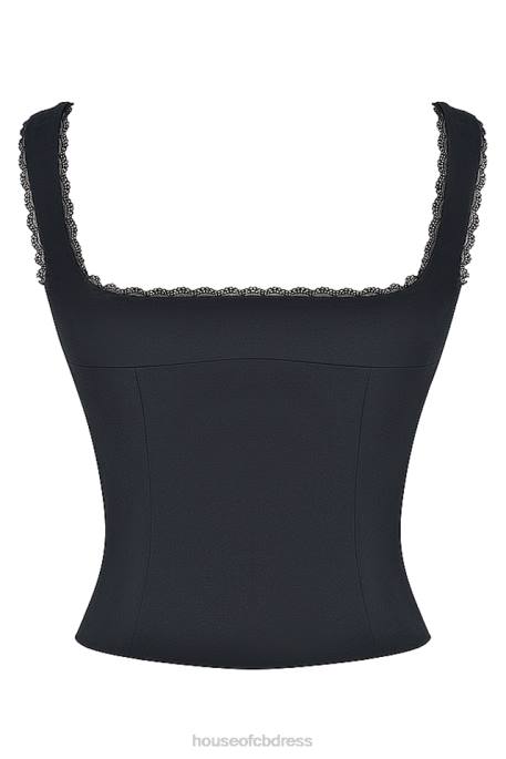 House of CB Noura Black Lace Trim Top Clothing 4H6N664
