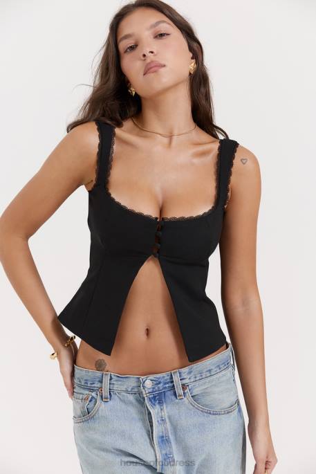 House of CB Noura Black Lace Trim Top Clothing 4H6N664