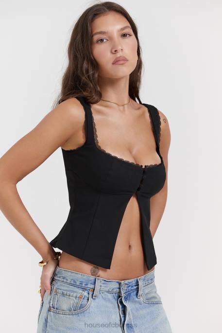 House of CB Noura Black Lace Trim Top Clothing 4H6N664