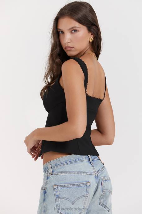 House of CB Noura Black Lace Trim Top Clothing 4H6N664