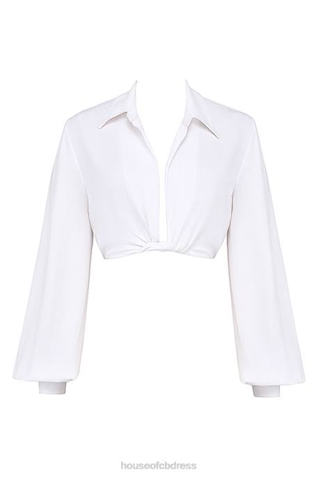 House of CB Palmer White Plunge Blouson Top Clothing 4H6N666