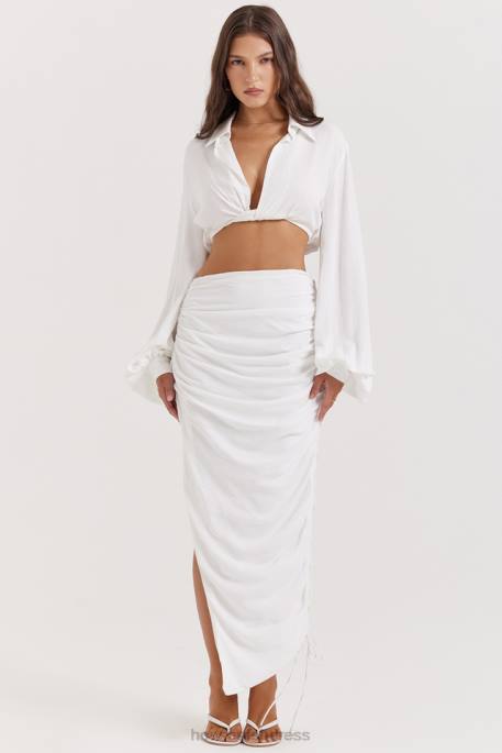 House of CB Palmer White Plunge Blouson Top Clothing 4H6N666