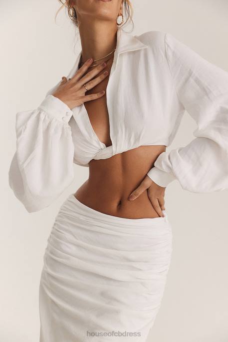 House of CB Palmer White Plunge Blouson Top Clothing 4H6N666