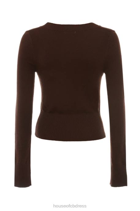 House of CB Raquel Chocolate Cashmere Blend Scoop Neck Top Clothing 4H6N653