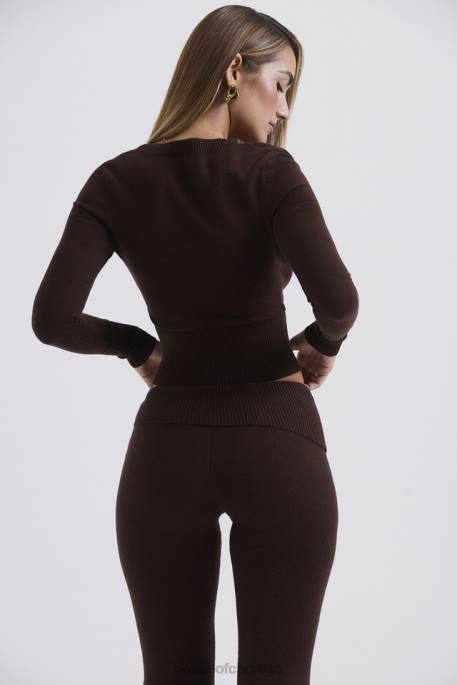 House of CB Raquel Chocolate Cashmere Blend Scoop Neck Top Clothing 4H6N653