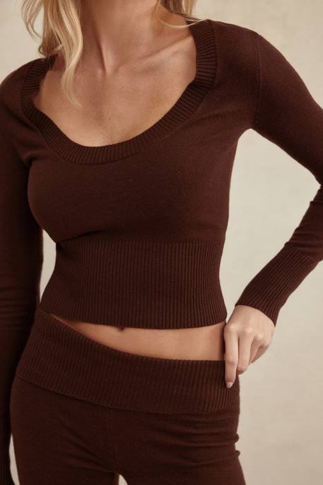 House of CB Raquel Chocolate Cashmere Blend Scoop Neck Top Clothing 4H6N653