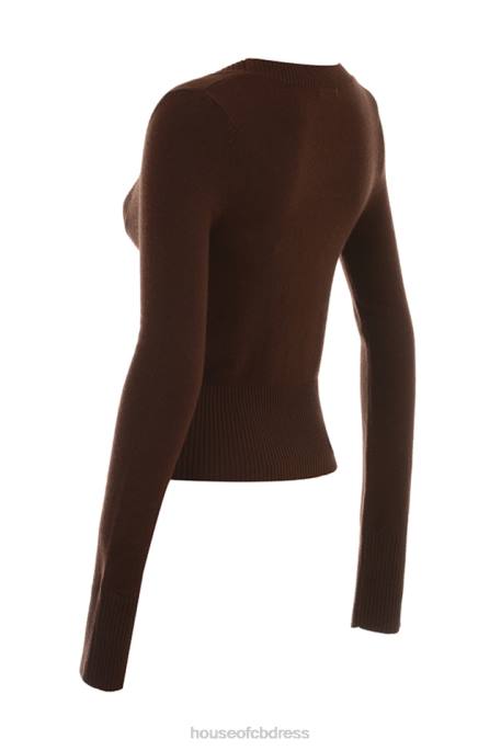 House of CB Raquel Chocolate Cashmere Blend Scoop Neck Top Clothing 4H6N653