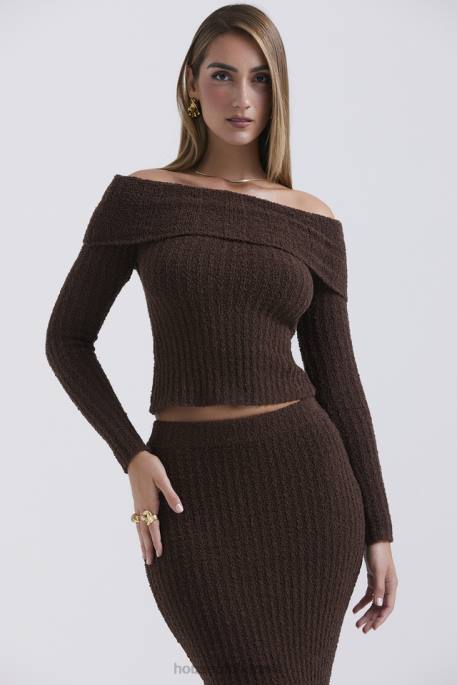 House of CB Saffron Chocolate Soft Boucle Knit Top Clothing 4H6N656