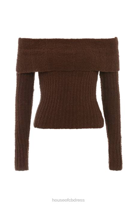 House of CB Saffron Chocolate Soft Boucle Knit Top Clothing 4H6N656