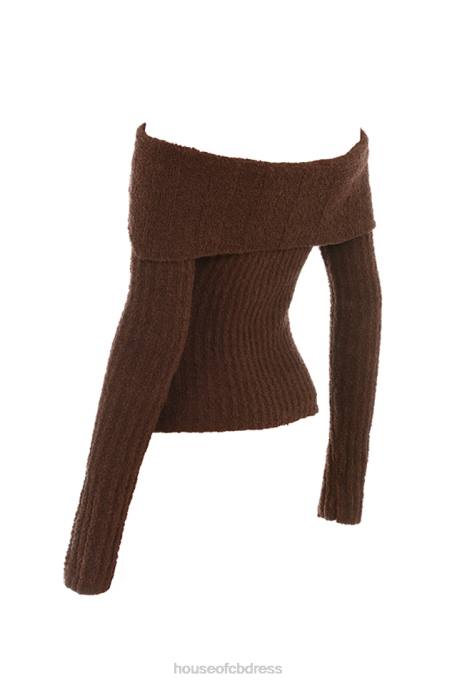 House of CB Saffron Chocolate Soft Boucle Knit Top Clothing 4H6N656