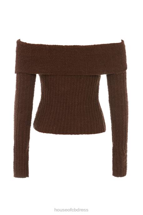 House of CB Saffron Chocolate Soft Boucle Knit Top Clothing 4H6N656