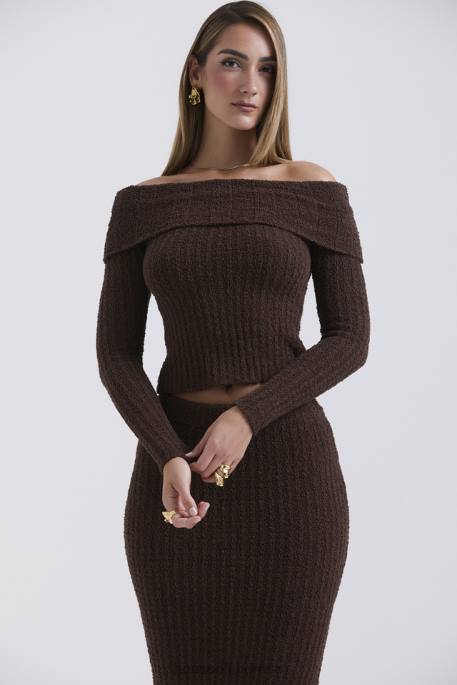 House of CB Saffron Chocolate Soft Boucle Knit Top Clothing 4H6N656