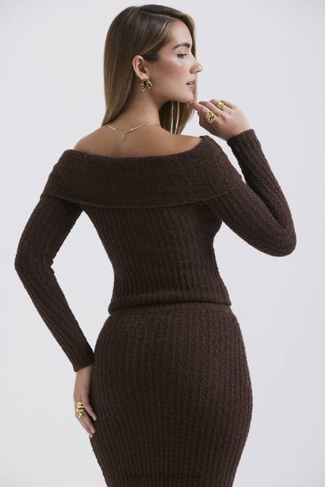 House of CB Saffron Chocolate Soft Boucle Knit Top Clothing 4H6N656
