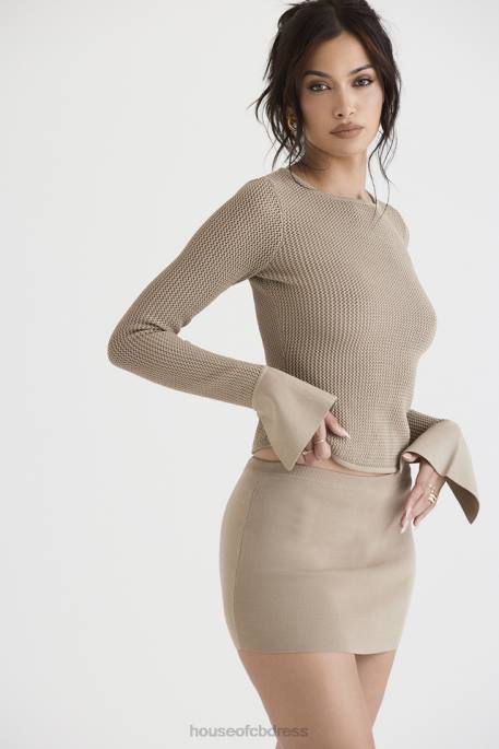 House of CB Savannah Taupe Knit Long Sleeve Top Clothing 4H6N709
