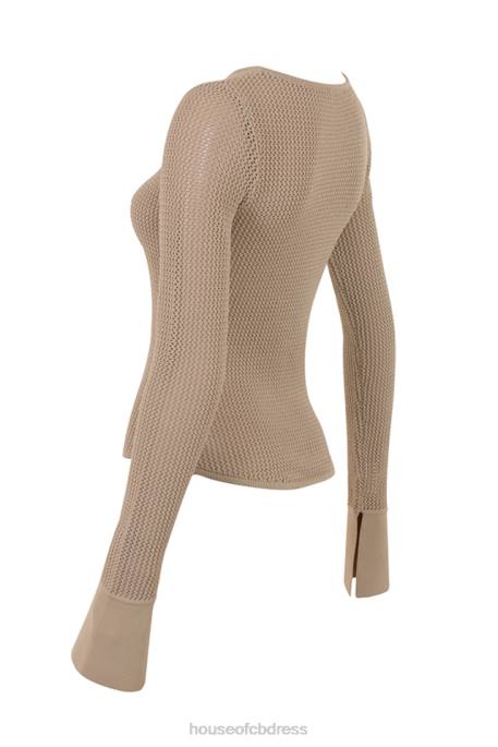 House of CB Savannah Taupe Knit Long Sleeve Top Clothing 4H6N709