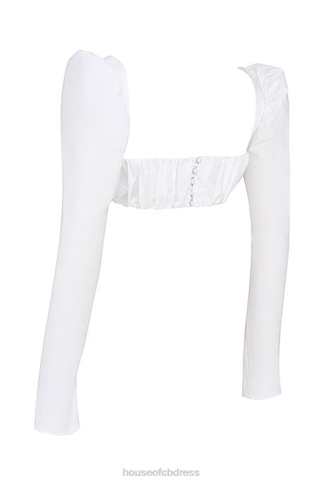 House of CB Shira White Puff Sleeve Top Clothing 4H6N669