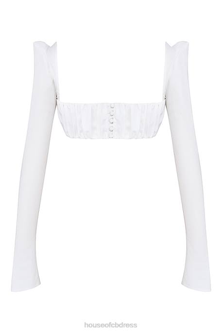 House of CB Shira White Puff Sleeve Top Clothing 4H6N669