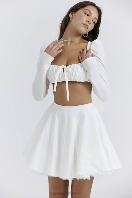 House of CB Shira White Puff Sleeve Top Clothing 4H6N669