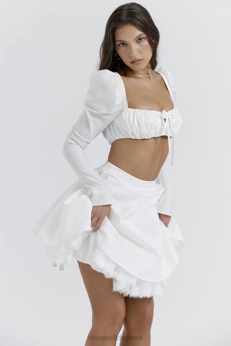 House of CB Shira White Puff Sleeve Top Clothing 4H6N669