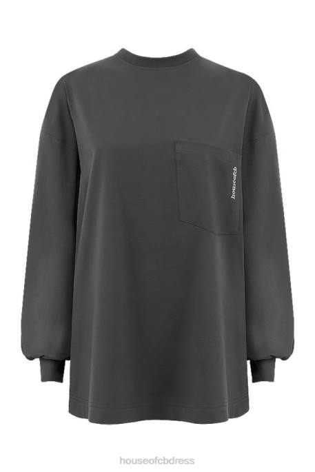 House of CB Strata Charcoal Long Sleeve Top Clothing 4H6N784