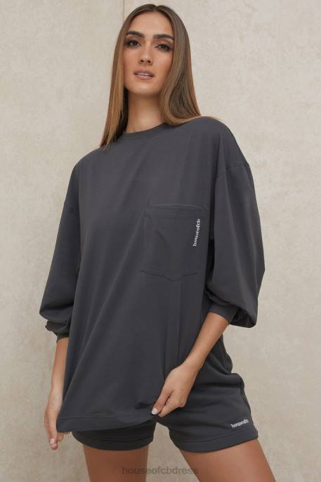 House of CB Strata Charcoal Long Sleeve Top Clothing 4H6N784