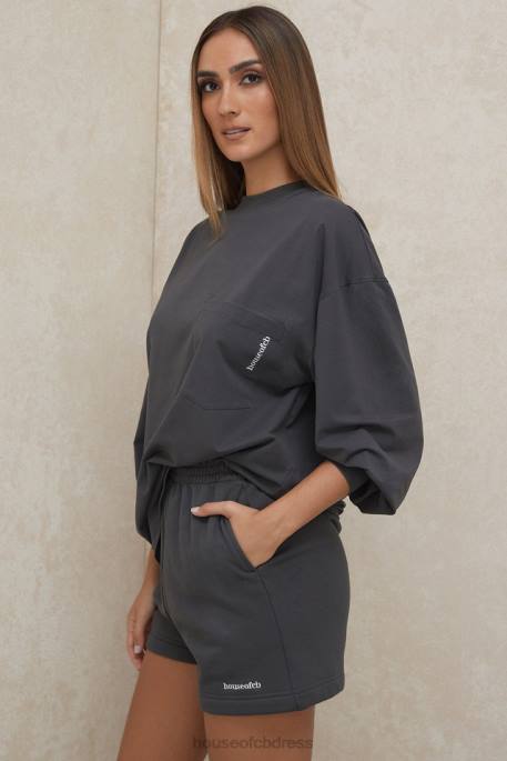 House of CB Strata Charcoal Long Sleeve Top Clothing 4H6N784