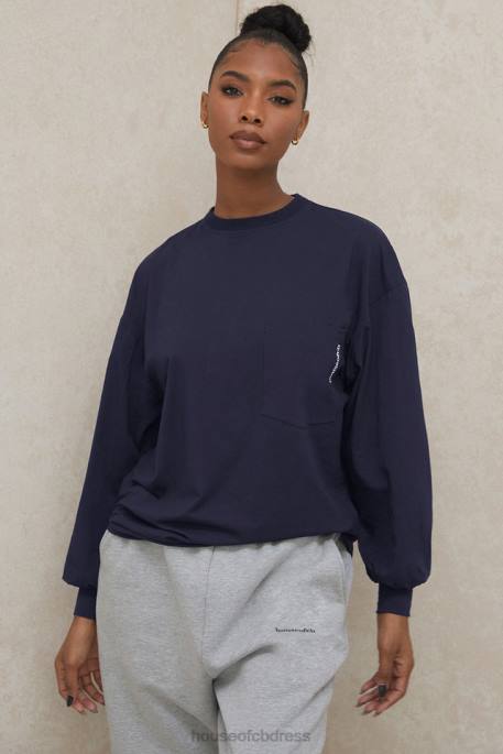 House of CB Strata Navy Long Sleeve Top Clothing 4H6N787