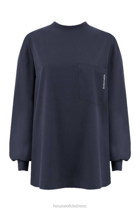 House of CB Strata Navy Long Sleeve Top Clothing 4H6N787
