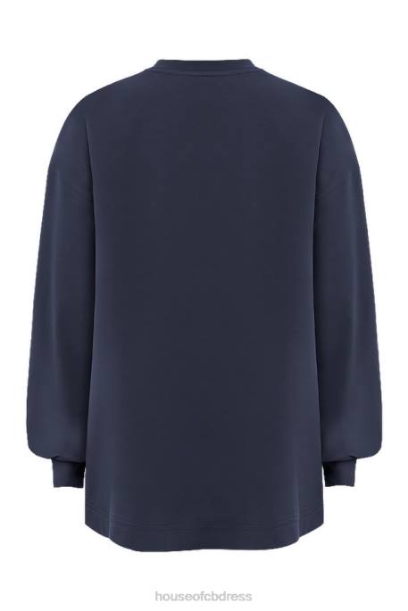 House of CB Strata Navy Long Sleeve Top Clothing 4H6N787