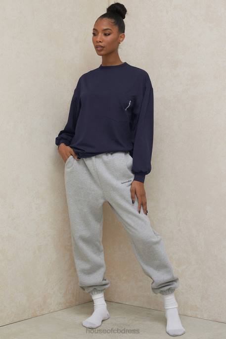 House of CB Strata Navy Long Sleeve Top Clothing 4H6N787
