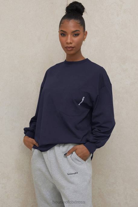 House of CB Strata Navy Long Sleeve Top Clothing 4H6N787