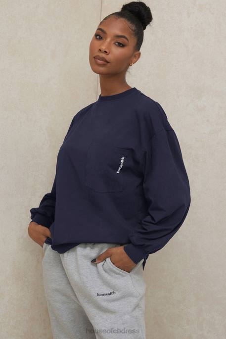 House of CB Strata Navy Long Sleeve Top Clothing 4H6N787